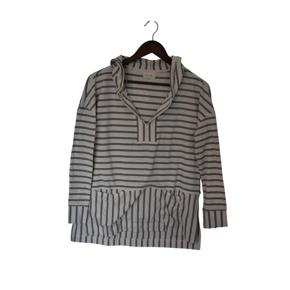 Melloday White/Gray Striped Pocket Pullover Size S
